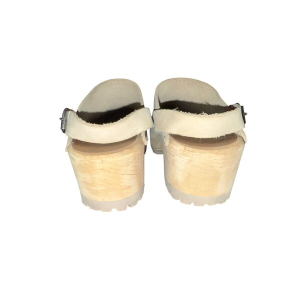 Mia Clogs Beige Leather Womens Adjustable Strap & Wooden Sole 6.5 - Picture 3 of 5